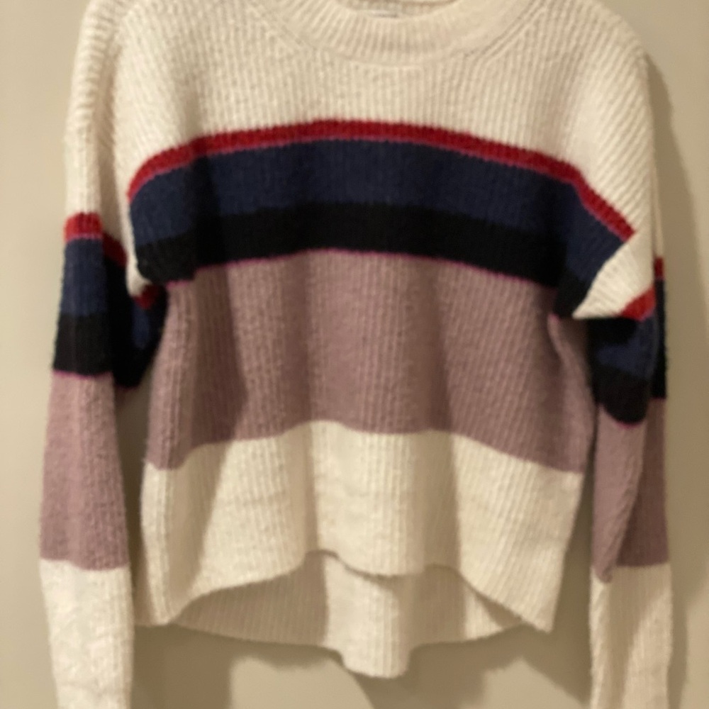 American Eagle Outfitters Colorblock Sweater - Cream, Purple, Red